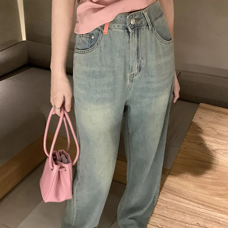 Light Color Niche High Waist Drape Soft Jeans Korean Version of Thin Straight Pants Women