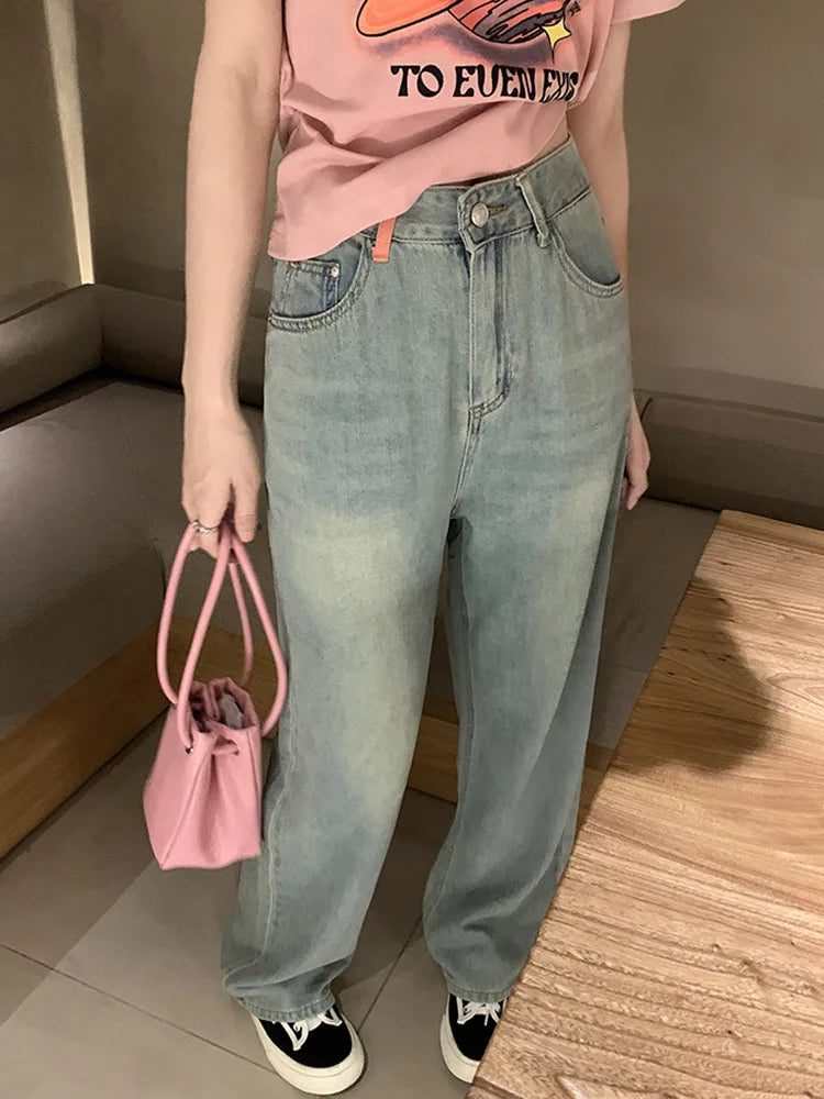 Light Color Niche High Waist Drape Soft Jeans Korean Version of Thin Straight Pants Women