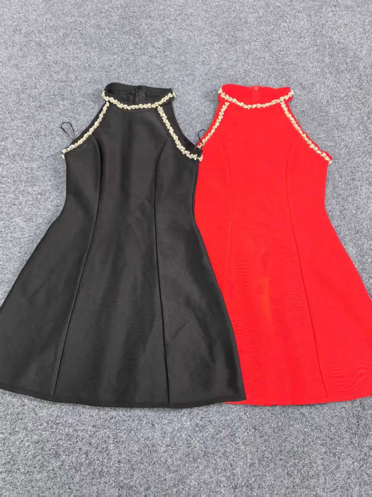 Red Black Women Sleeveless Sexy Shinning Crystal A-Line Mini Bandage Dress Celebrate Birthday Party Girls' Vacation Outfit