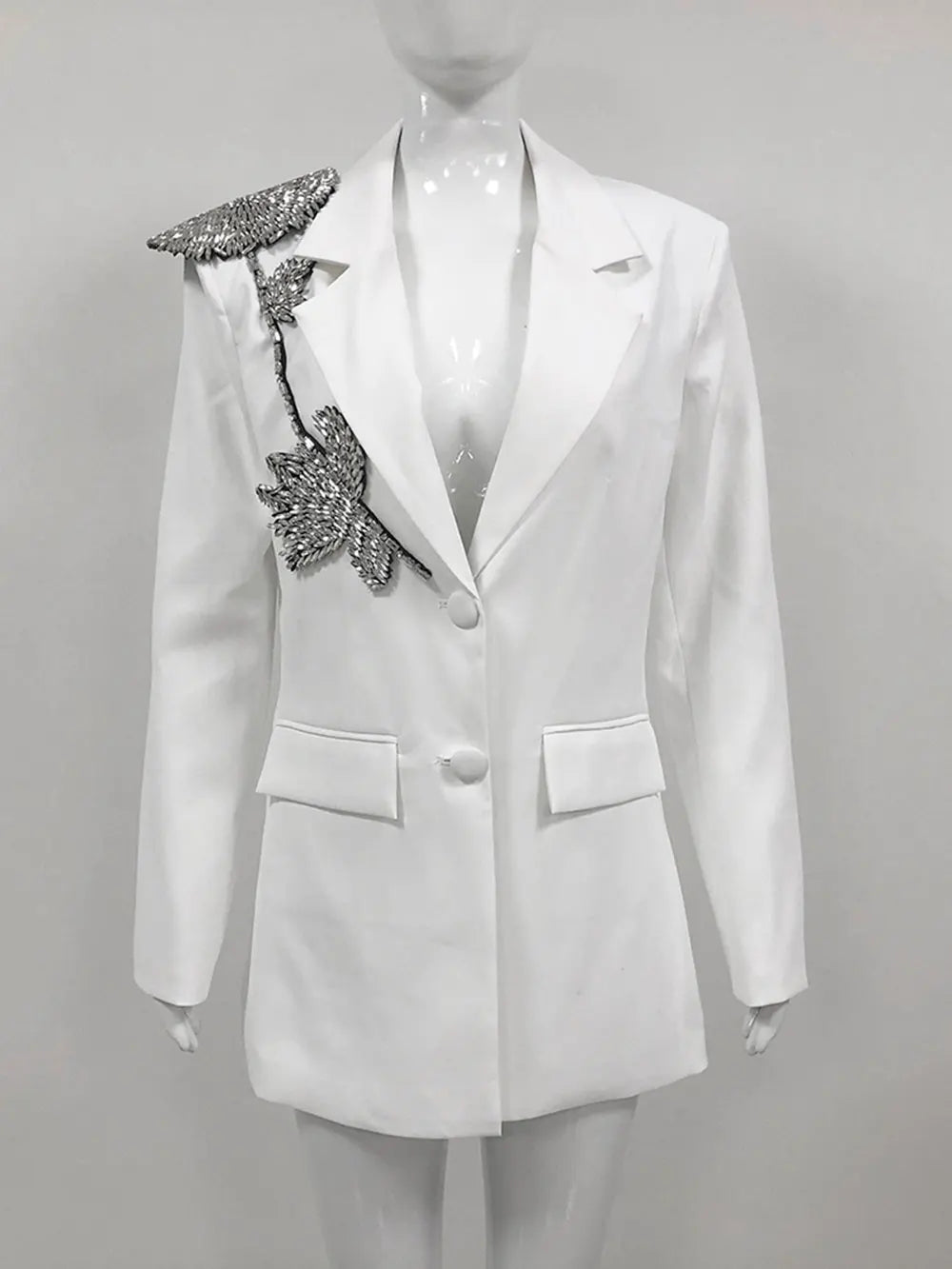 2025 Elegant Women Office OL Blazer Polo Collar Long Sleeve Slim Fit Single breasted Stereoscopic Water Diamond Flower Suit Coat