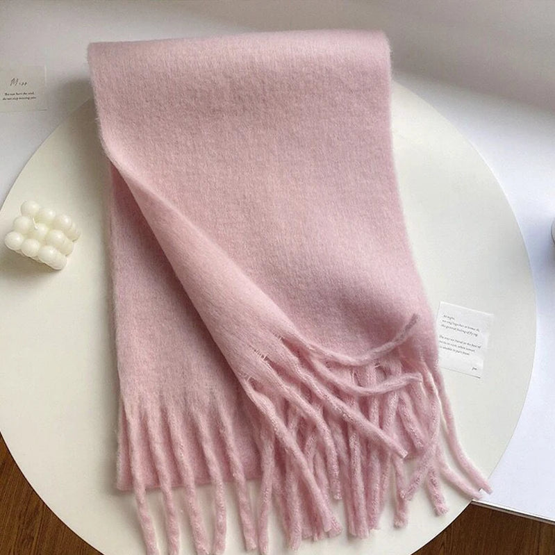 Winter Scarf Women Luxury Autumn Winter Cashmere Scarf Thickened Warm Shawl Classic Tassels Fluffy Scarf Solid Color Soft Shawl A18