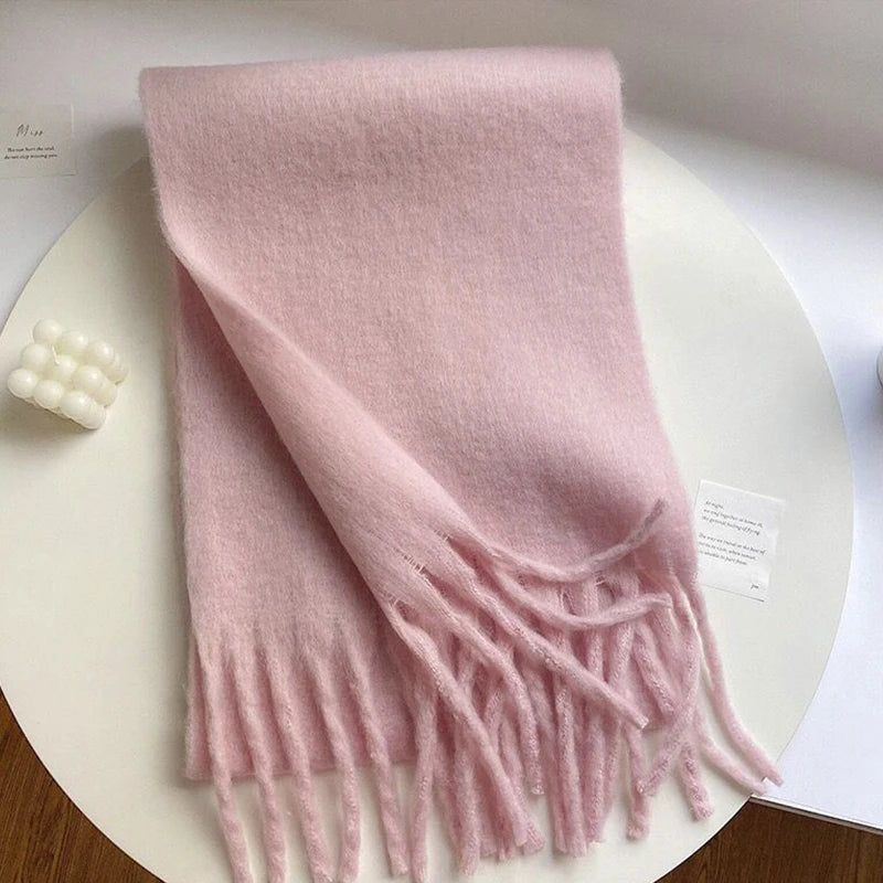 Winter Scarf Women Luxury Autumn Winter Cashmere Scarf Thickened Warm Shawl Classic Tassels Fluffy Scarf Solid Color Soft Shawl A18