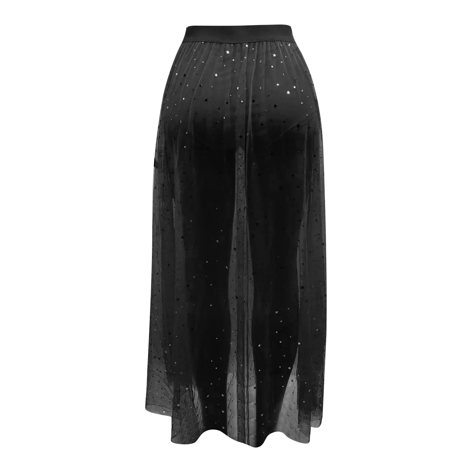 Women's Sheer Mesh Skirt 2 In 1 High Waist Sexy Galaxy Print A Line Maxi Skirt Chic And Elegant Club Evening Skirt Dress Female Black