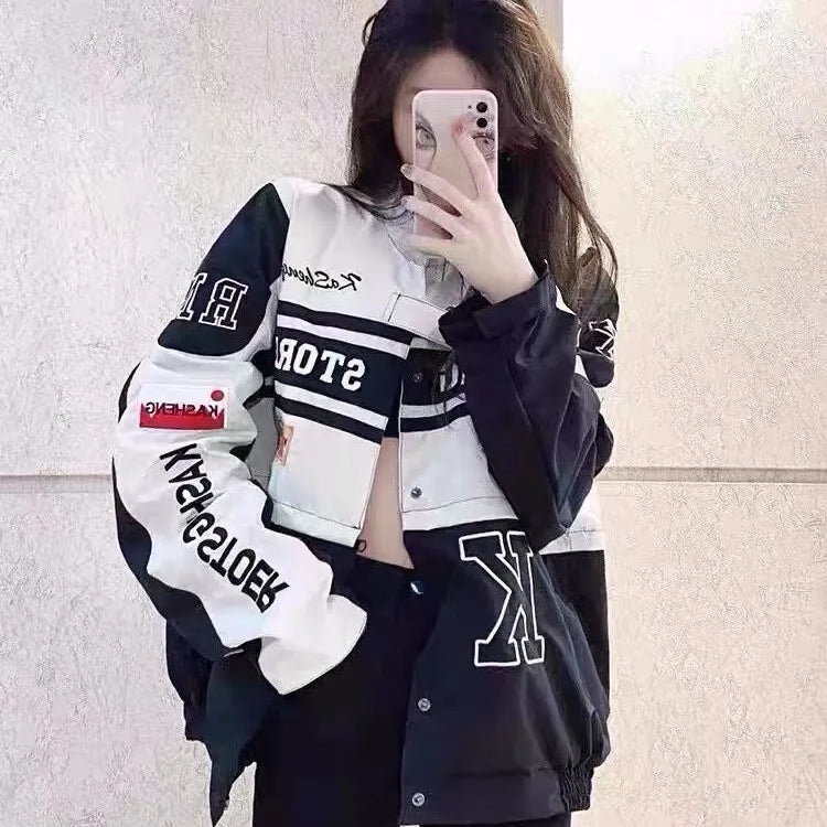 Spring Detachable Motorcycle Racing Jacket with Skirt Separation Set Women Vintage Motor Autumn Coat Korean Y2K Harajuku Clothes HQ86W