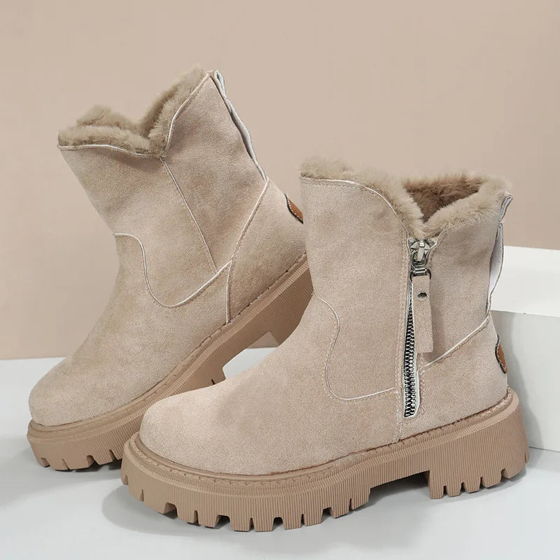Snow Boots Women Winter Warm Fashion Designer Platform Boots Non-slip Short Plush Flats Suede Shoes Mujer