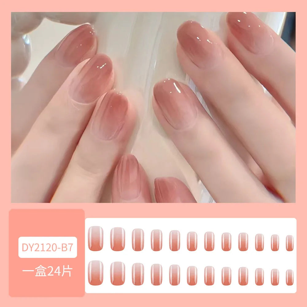 24pcs Nude Pink False Nails Sweet Gradient Pink Almond Fake Nail Tips Wearable Detachable INS Simple Nude Color Press on Nails