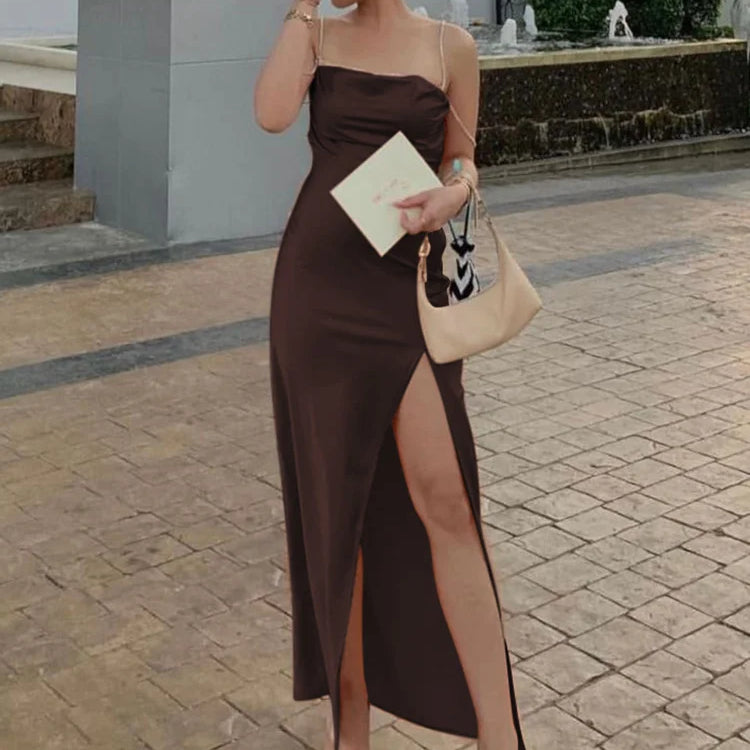 Dulzura Sexy Y2K Clothes Satin Sleeveless Lace Up Backless Side Lit Bodycon Maxi Dresses For Women Club Birthday Party Outfits