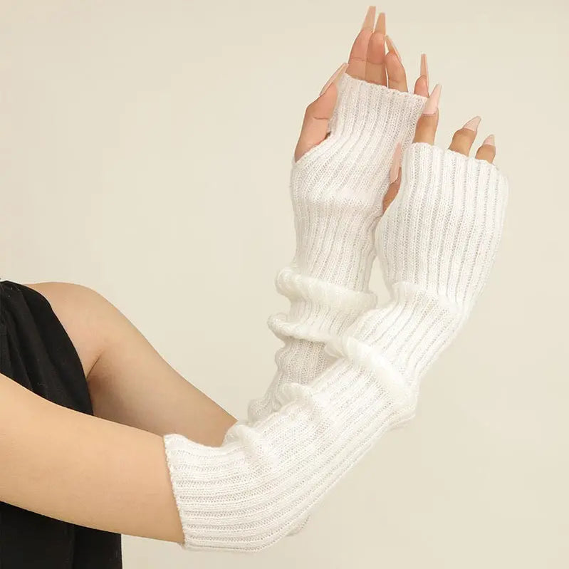 Elegant Half Finger Long Gloves For Women Trend Autumn Winter Thicken Arm Sleeves Knitted Warm Ladies Sleeves
