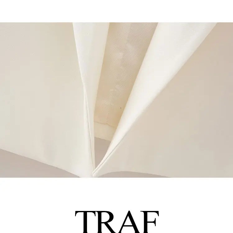 TRAF Spring Women's Solid Beige Blazer Suit Long Sleeves Cropped Blazer+High Waist With Belt A-Line Culottes Elegant Sets