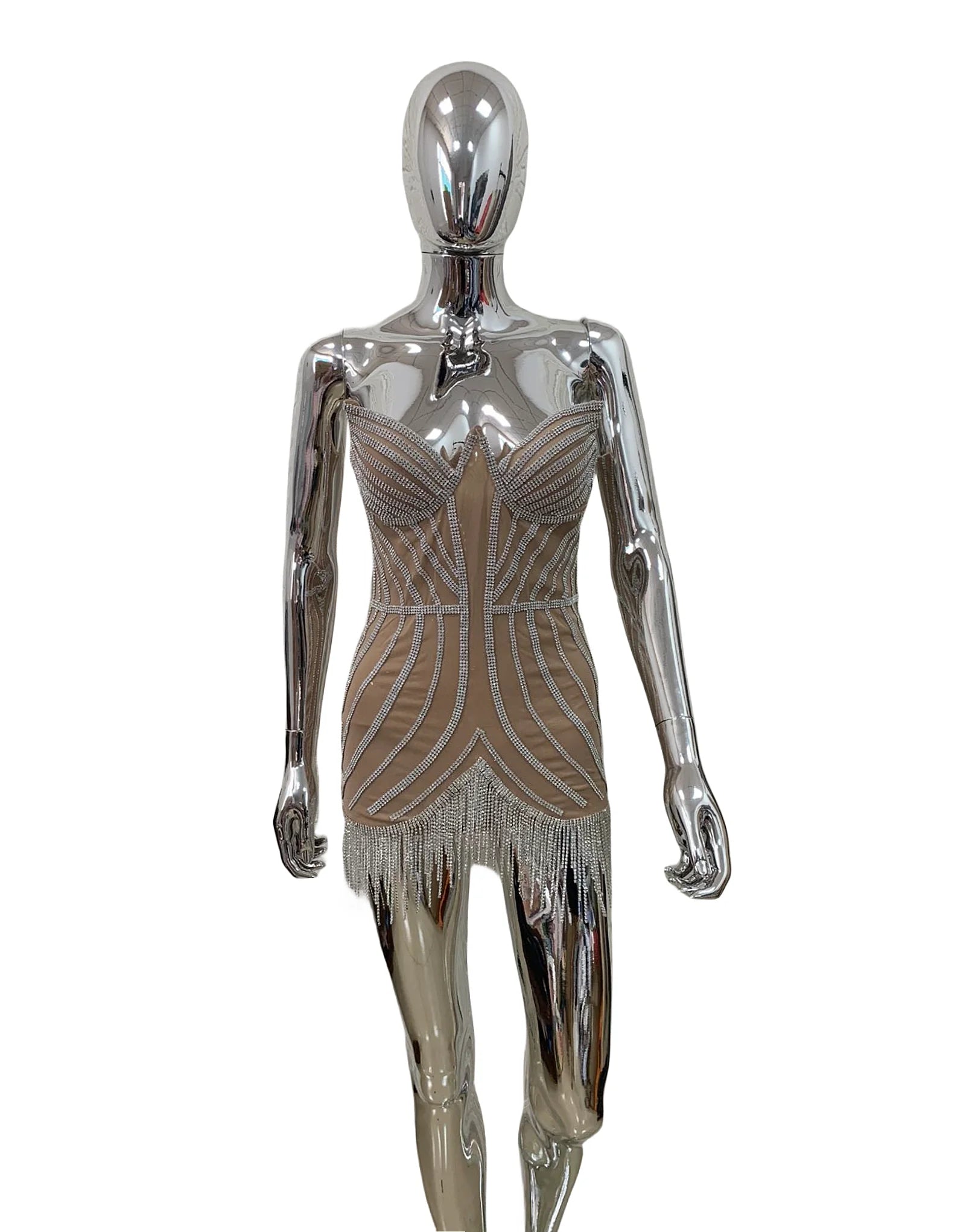 Luxury Shining Diamonds Tassel Strapless Mini Dress Celebrity Birthday Party Evening Dress Stage Performance Costume