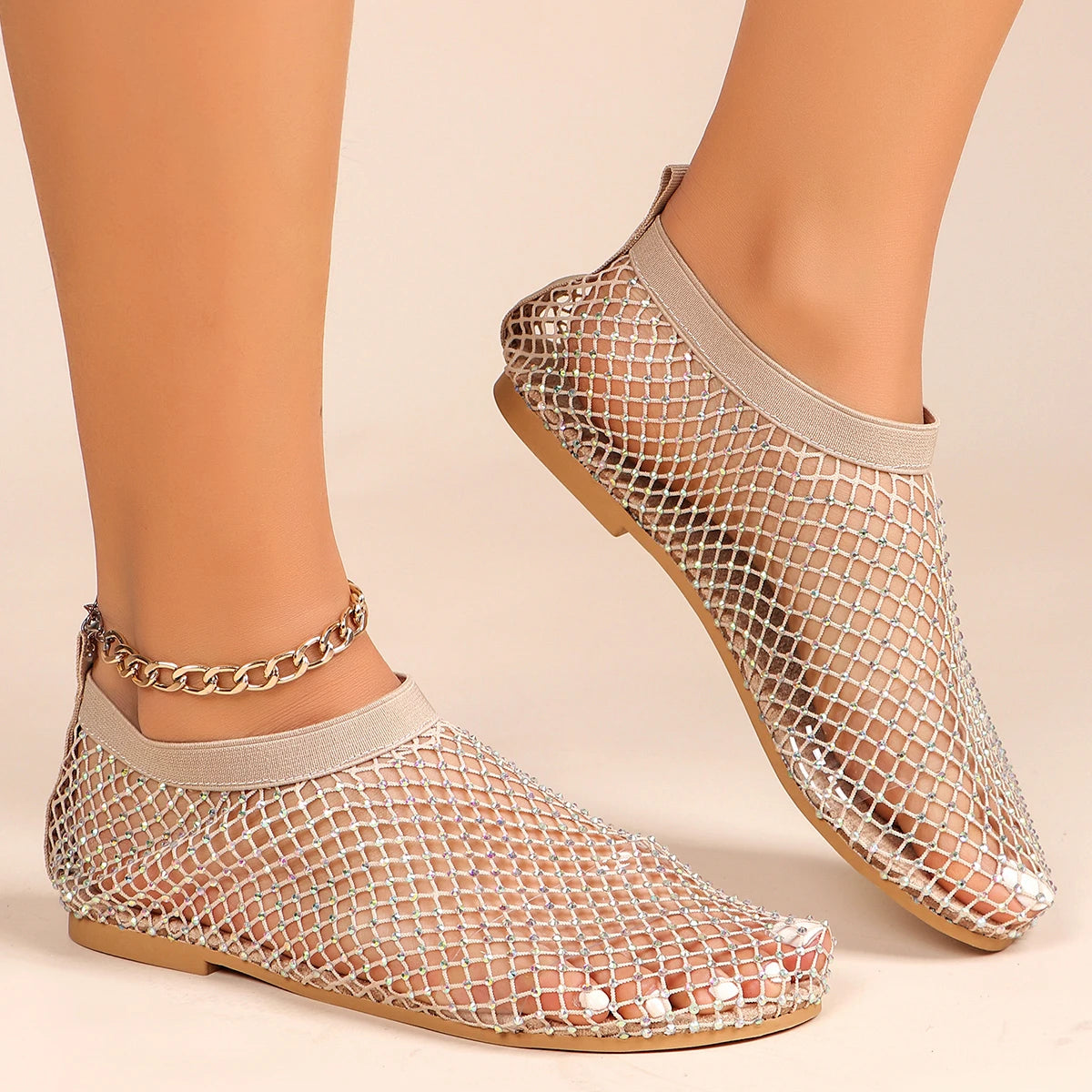 Women's Luxury Brand Round Toe Flat Bottom Sandals Summer Hollow Short Boots Water Diamond Sexy Flat Bottom Shoes for Women