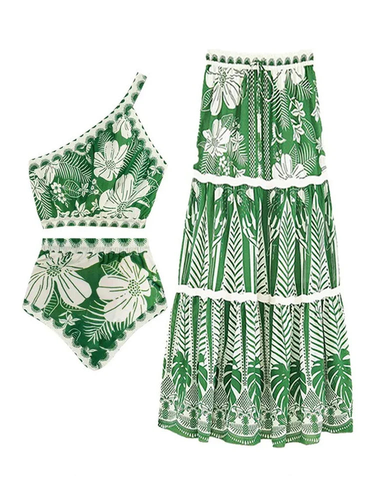 Sexy One Shoulder Printed Swimwear Women 2023 Vintage High Waisted One Piece Swimsuit with Cover Up for Beach Vacation, Swim ML022g1