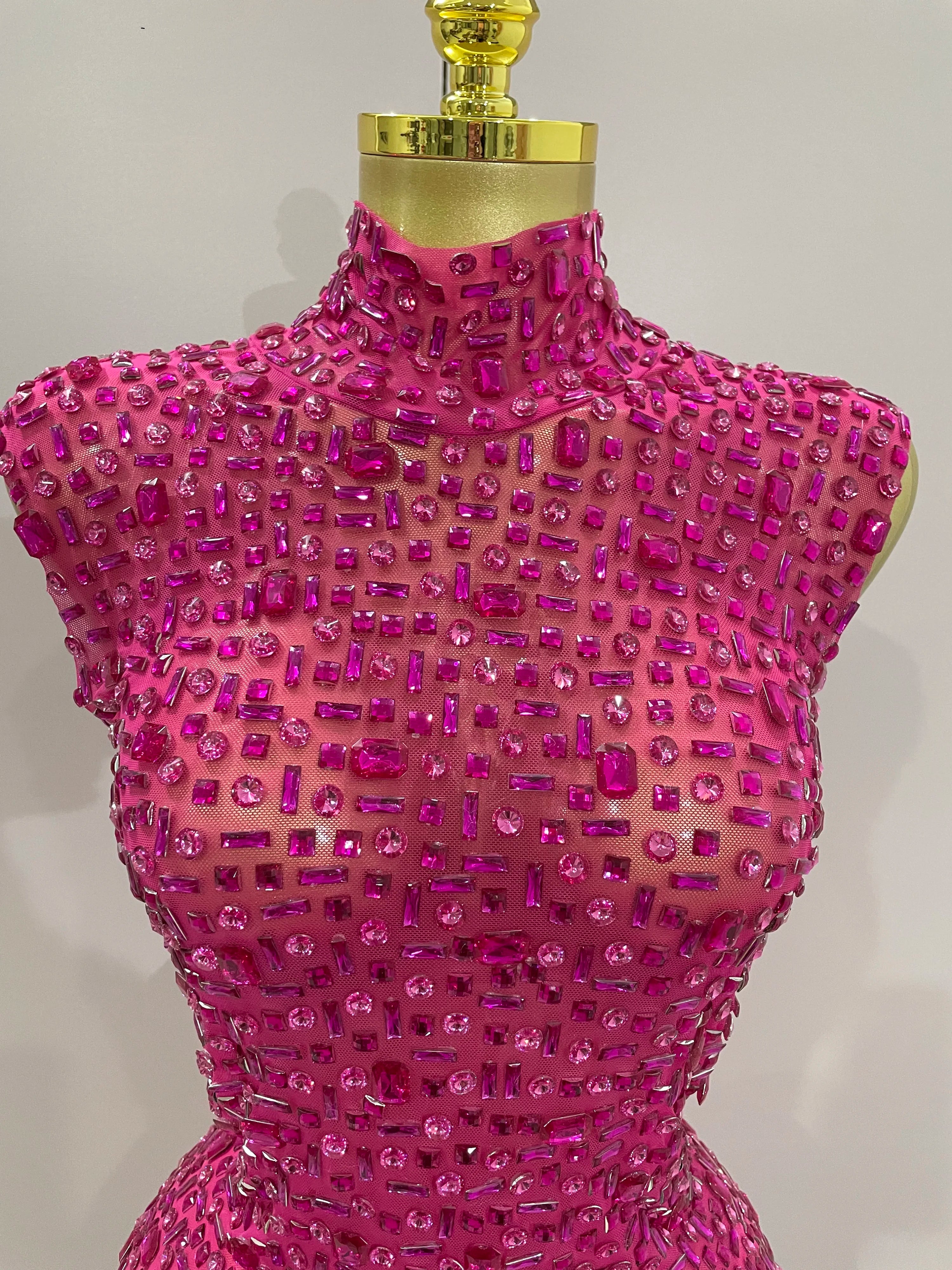 Sexy Sparkly Crystal Diamonds Mesh See Through Long Dress 2025 New Women Elegant Party Costume Singer Stage Performance Outfit