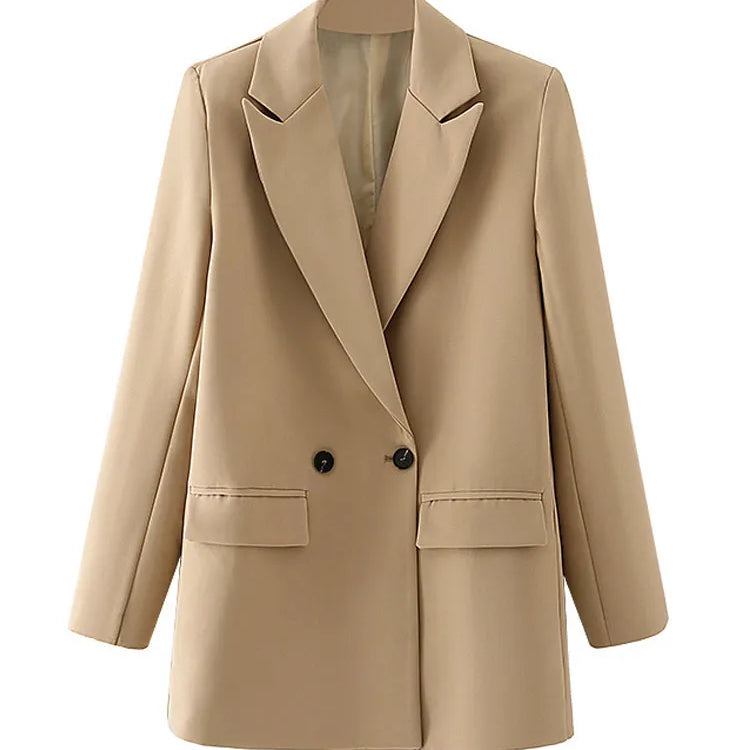 Women Chic Office Lady Double Breasted Blazer Vintage Coat Fashion Notched Collar Long Sleeve Ladies Outerwear Stylish Tops as picture 6