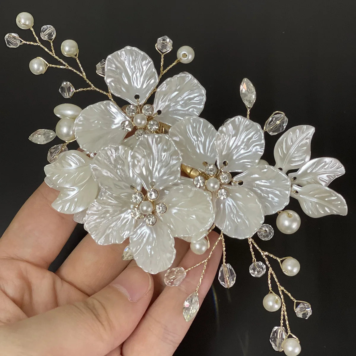 Crystal Pearl Flower Hair Clips Elegant Headwear For Women Precious jewels Bridal Wedding Hair Accessories White1