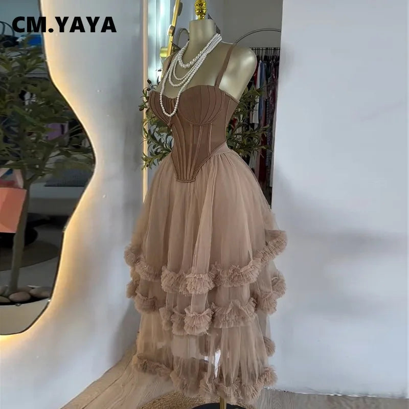 CM.YAYA Women's Dress Set Sleeveless Strap Tops and Pleated Tiered Skirts Suit Elegant Vacation Birthday Two 2 Piece Set Outfits