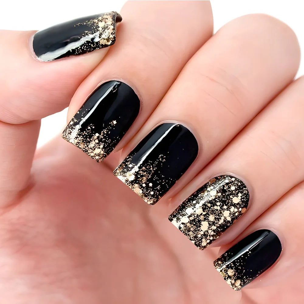 24 peças unhas postiças quadradas curtas médias brilhantes arte de unha branca usável unha postiça prateada francesa cobertura total pressione pontas de unhas