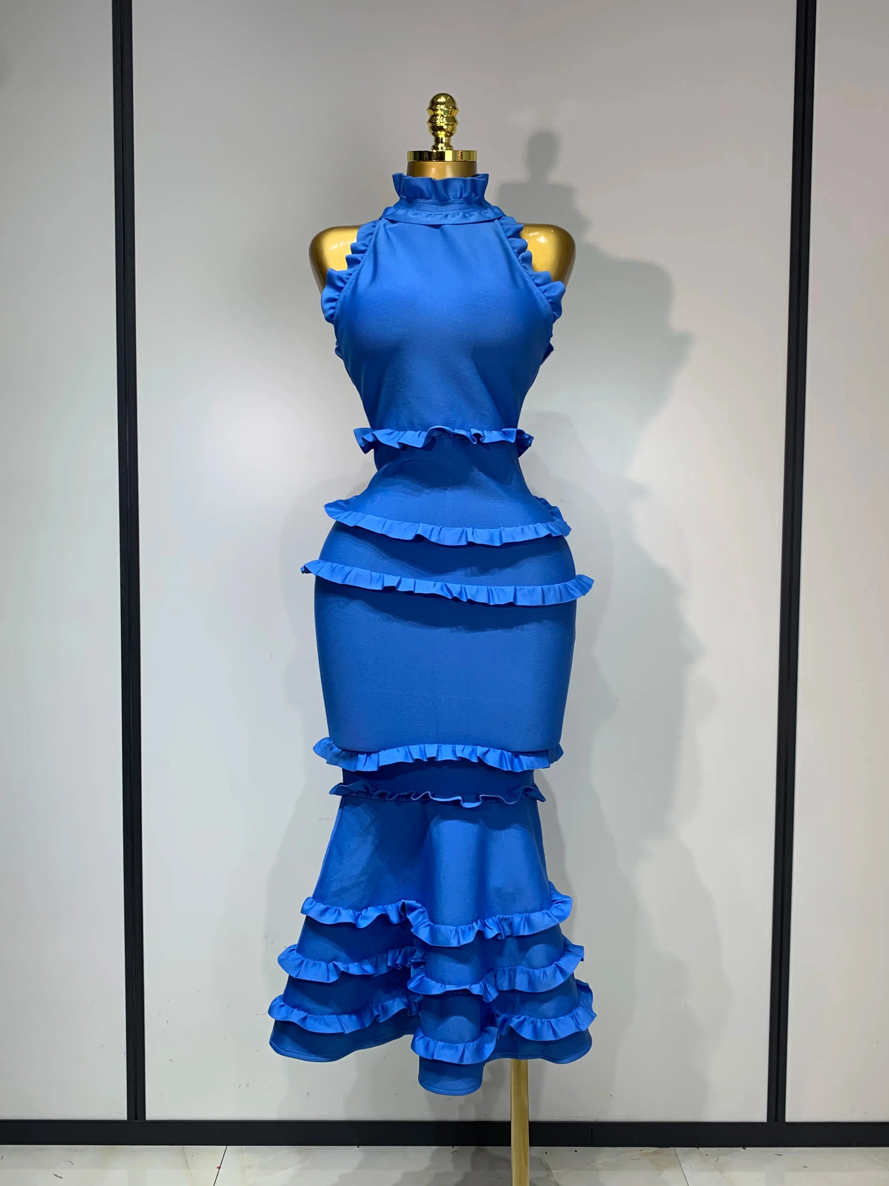 Women Sexy Backless Ruffles Bodycon Bandage Mermaid Dress Celebrate Evening Party Luxury Birthday Wedding Guest Dress