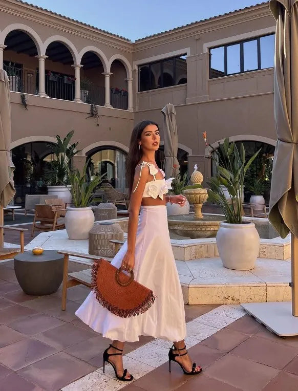 Summer Sexy 3d Flowers Sling Tank Tops Women Elegant Slim White Backless Crop Top New Chic Female Holiday Party Outfits