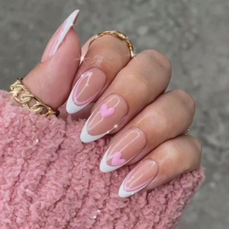 24Pcs Minimalist Fake Nails White French Tip Press On Nails Glossy Medium Almond Shape Full Cover False Nails For Women Girls