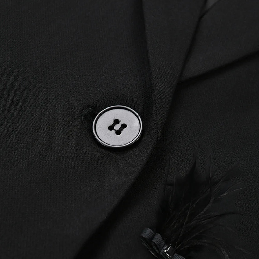 TWOTWINSTYLE Solid Slimming Spliced Bead Feather Blazers for Women Lapel Long Sleeves Patchwork Button Blazer Female Fashion New