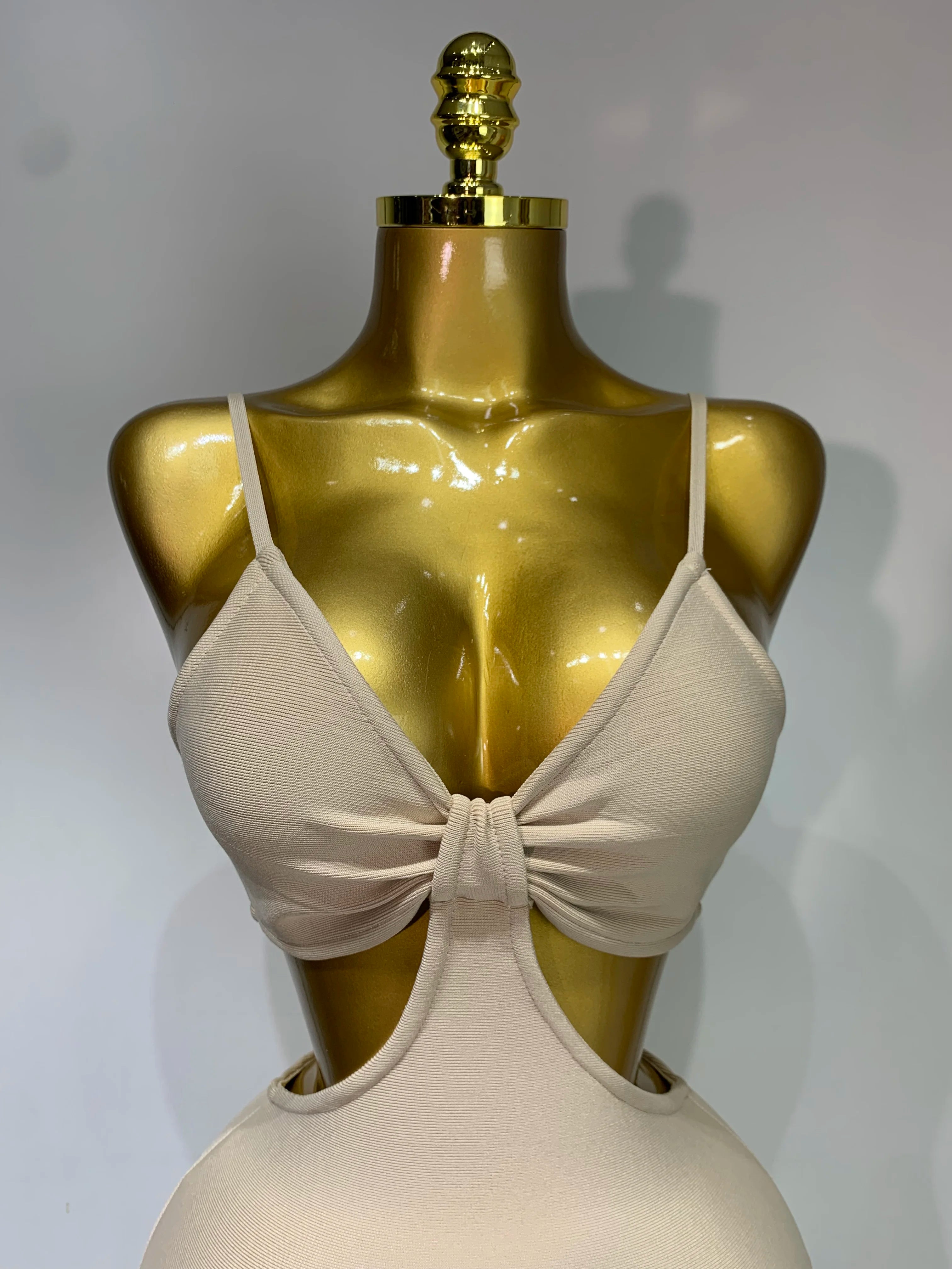 Women Sexy V Neck Backless Khaki Bodycon Bandage Dress 2025 Celebrity Elegant Evening Club Party Luxury Birthday Dress