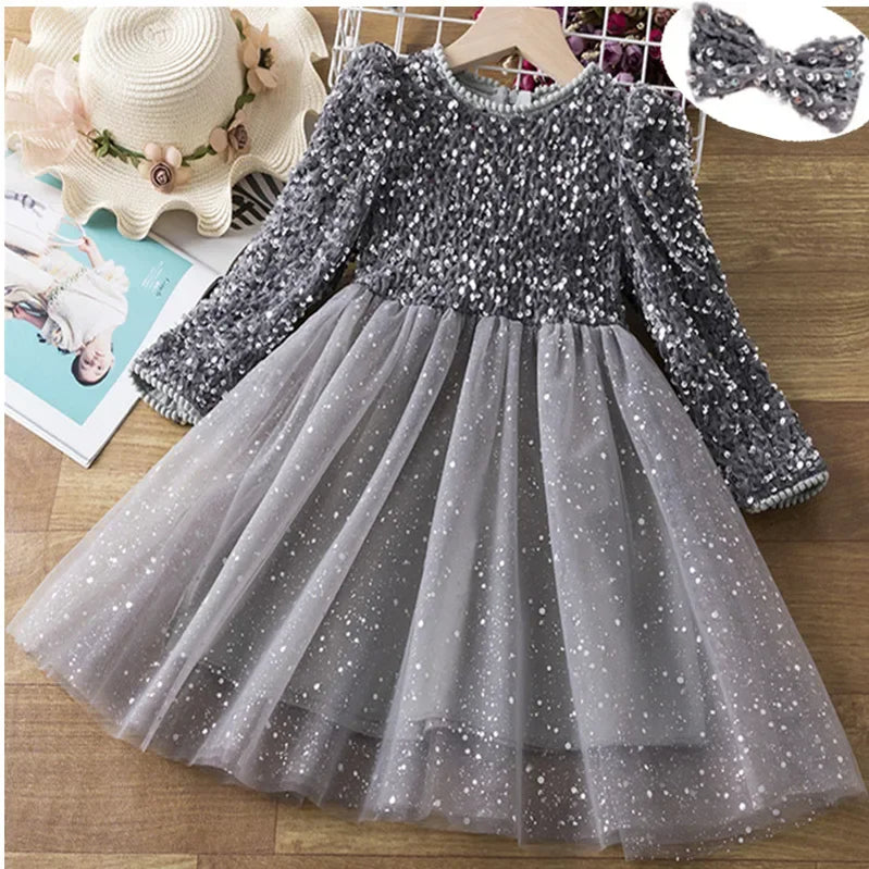 Girls Knitted Dress New Year Autumn Winter Clothes Reindeer Kids Dress For Girls Princess Costume Warm Christmas Dresses 3 8T 1908 gray