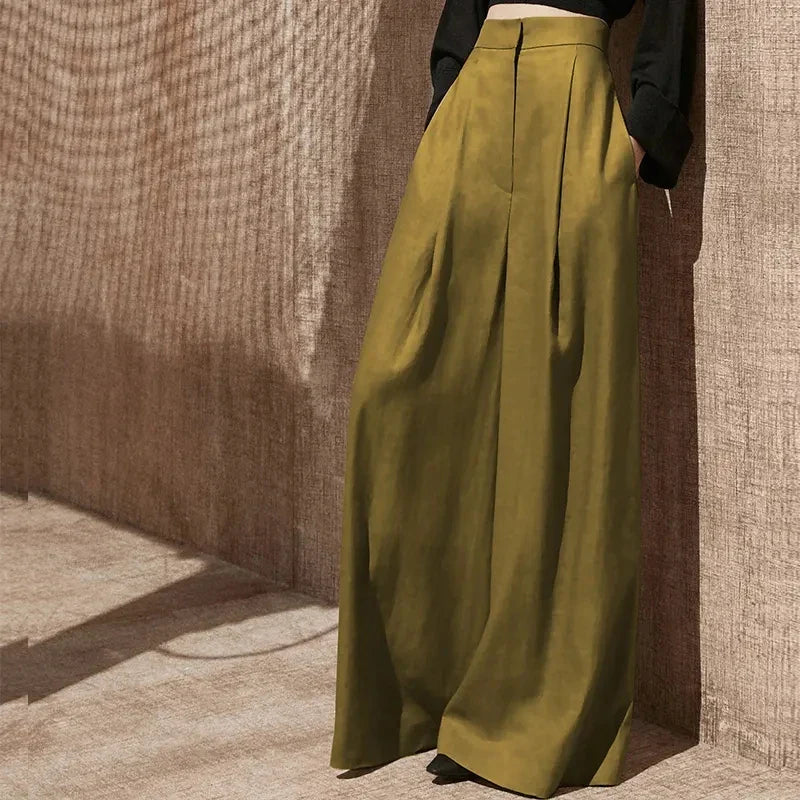 High Waisted Wide Leg Pants Spring/Autumn Thin Casual Floor Mops Women's Trendy Korean Slim Drape Leg Pants Streetwear Trousers Mustard yellow