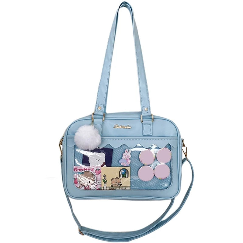 Japanese Shoulder Bag For Women PU Leather Itabag Transparent Bag JK Tote Bag Handbags Preppy Bag ita bag Crossbody Bag Blue