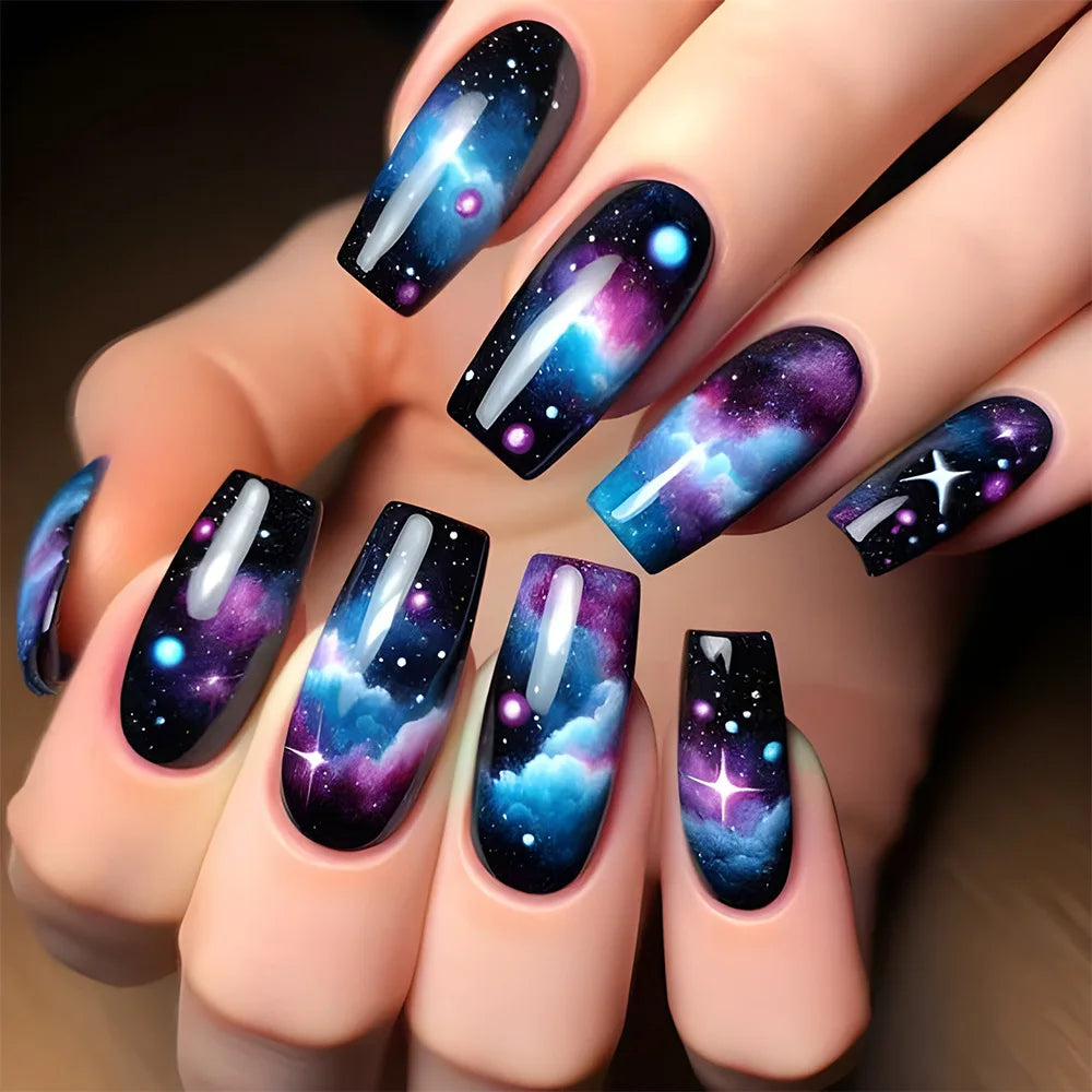 24pcs Gradient White False Nails Diamond Design Mid-length Square Press on Nails Sets Wearable Flower Butterfly Fake Nail Tips