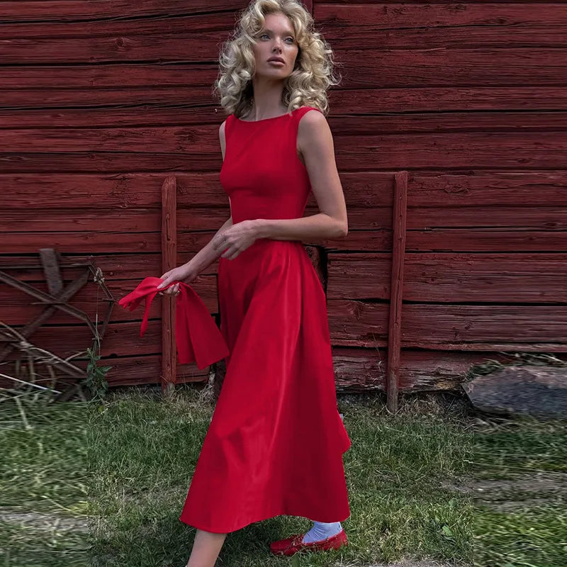 Suninheart 2025 Elegant and Beautiful Women's Dresses Red Sleeveless New Year Party Dresses Sexy Casual Birthday Dress