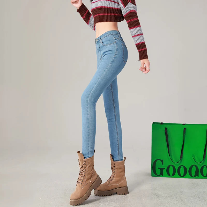 Fashion Women's Slim Skinny Jeans Comfortable Stretch Casual Solid Colours Pencil Pants Female Black Denim Trousers