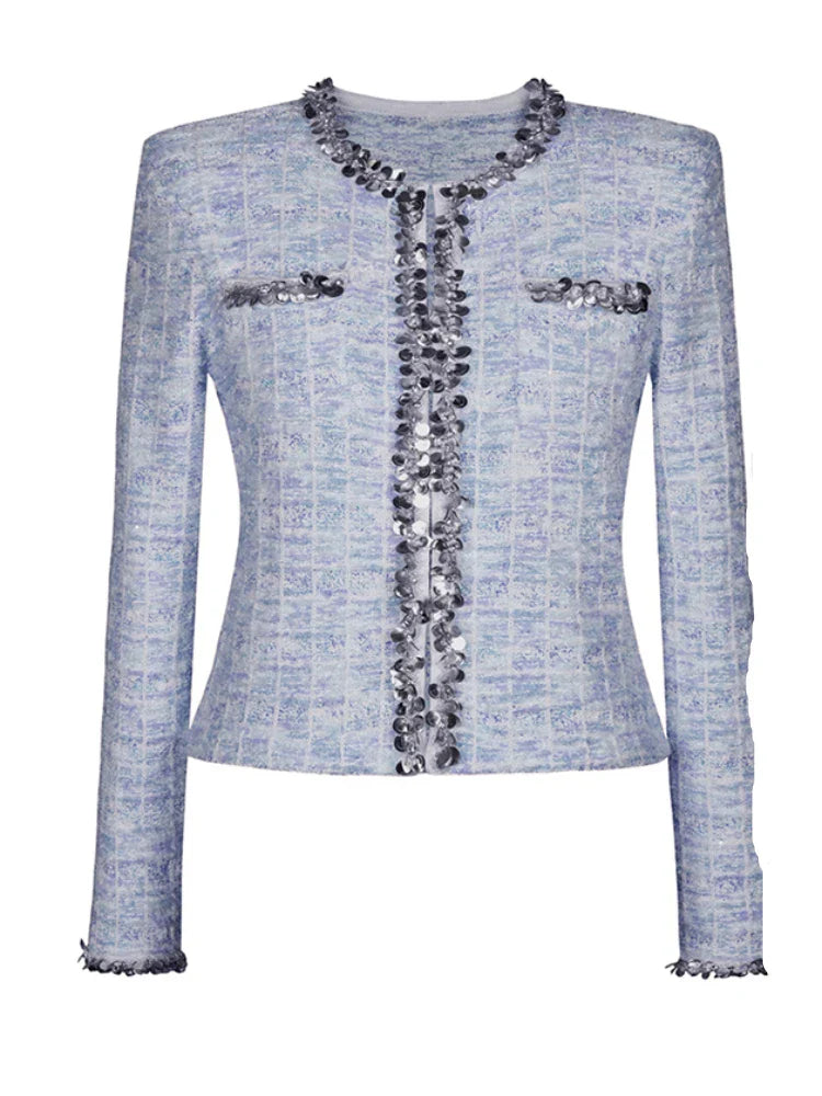 Two Piece Sets for Women Round Neck Long Sleeves Spliced Diamonds Top High Waist Patchwork Pockets Skirt Female New