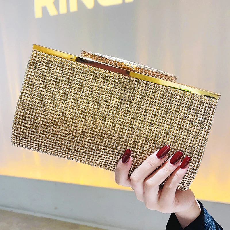 Glitter Rhinestone Clutch For Women Crystal Purse Crossbody For Bridesmaid Wedding Party Handbag Luxury Silver Evening Bag Gold