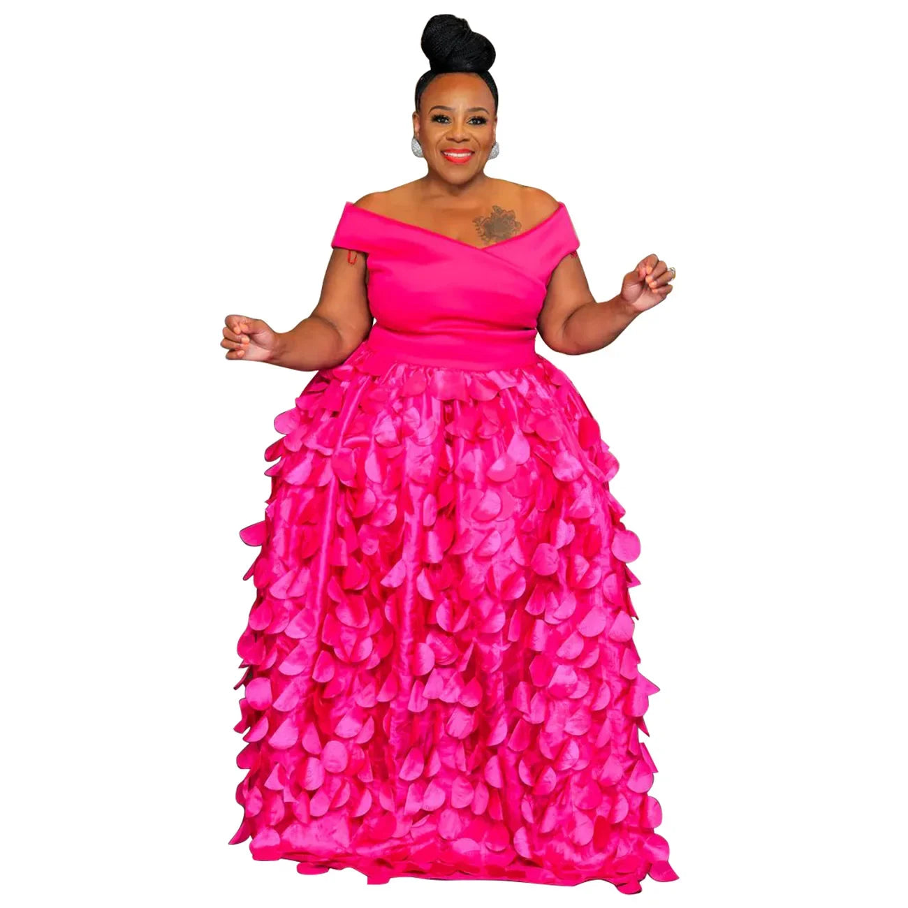 CM.YAYA Plus Size Women Short Sleeve Slash Neck Big Swing Loose Smock Maxi Dress 2024 Fall Party Evening Long Dresses