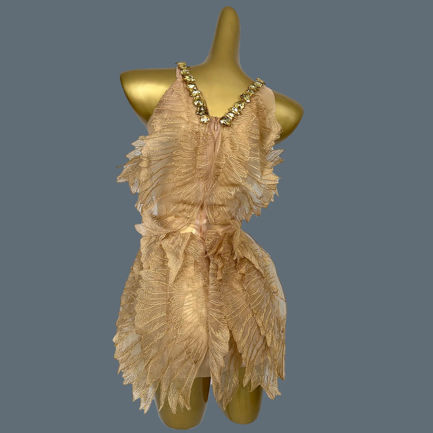 Women Celebrity Sexy Wing Beading Diamonds Gold Short Dress Wedding Party Prom Nightclub Sparkly Gowns Vestido 2024 Jinchan