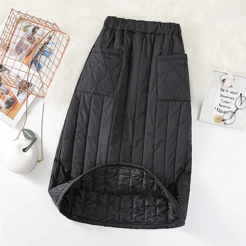 Women'S Skirts Fashion Winter High Waist Skirt New Windproof And Warm Zipper Down Cotton Skirt Large Size Black Skirt