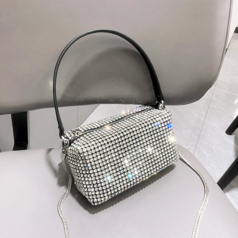 Handle Rhinestones Evening bag silver Crystal Bling Top Handle Bags for Women Purses and Handbags Luxury Designer Women's bag