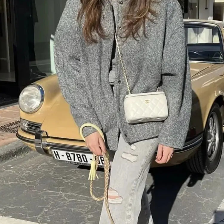 Women Elegant Solid Coat Button Long Sleeve Pocket Bomber Jacket Autumn Winter Female Casual Loose Streetwear Coats