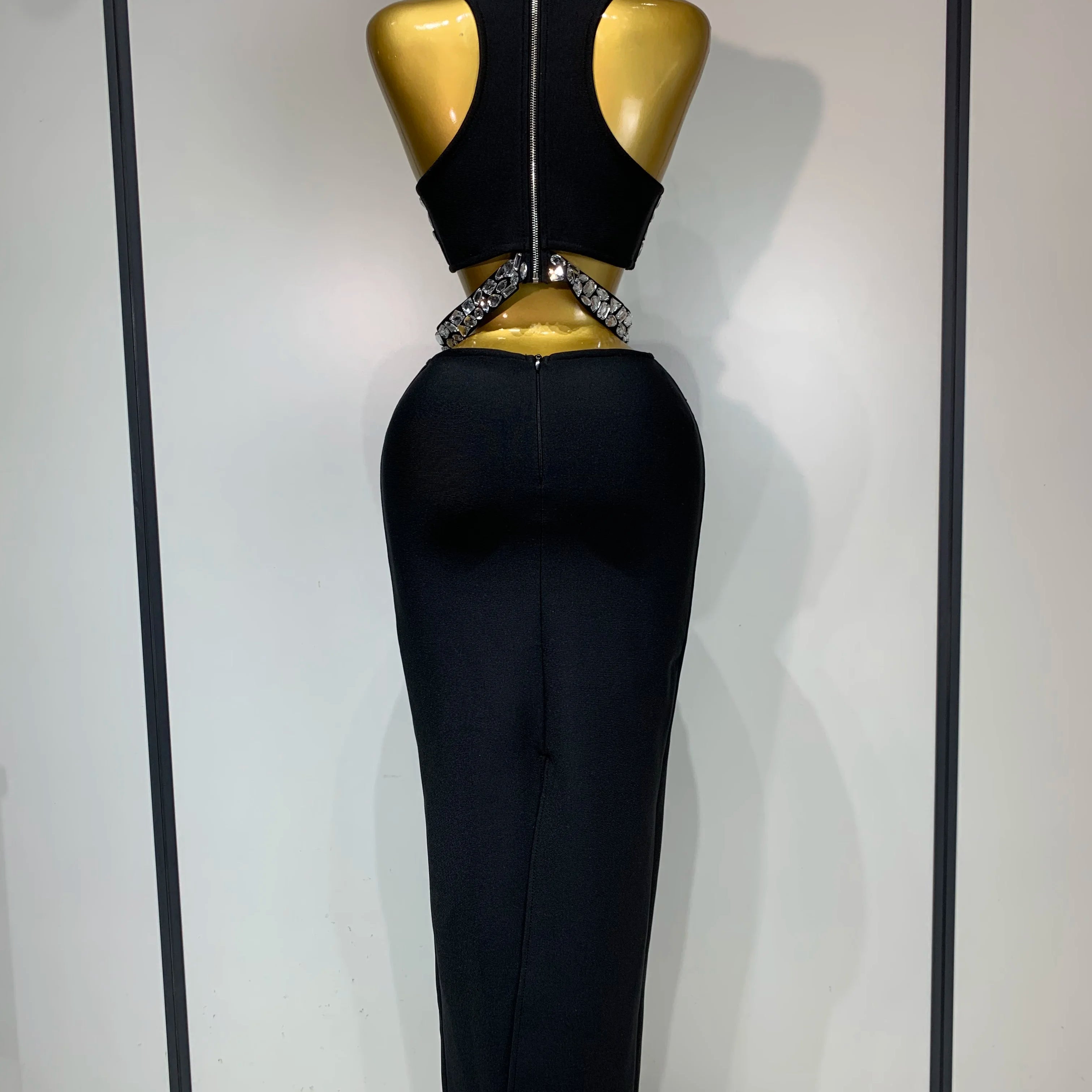 Sparkly Crystal Bodycon Long Bandage Dress 2025 Women Sexy Top Two Pieces Set Nightclub Elegant Party Birthday Stage Costume