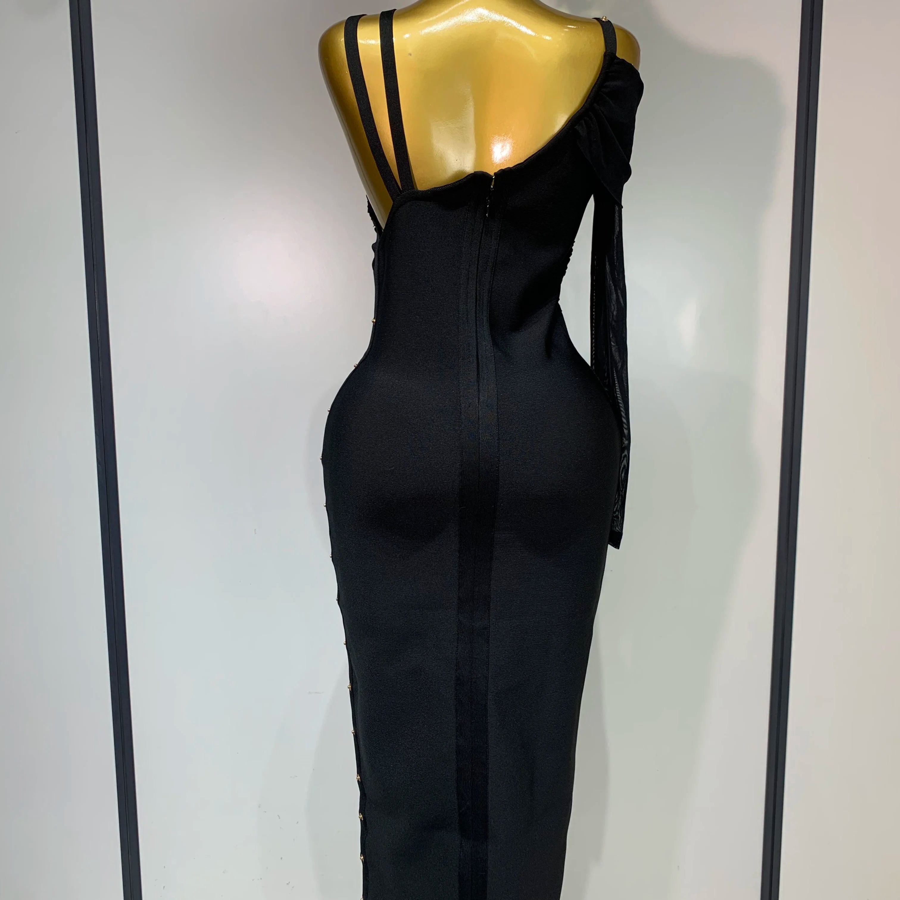 High Quality One Shoulder Long Sleeve Bodycon Bandage Dress Cocktail Evening Party Luxury Birthday Dress Celebrity Prom Gown