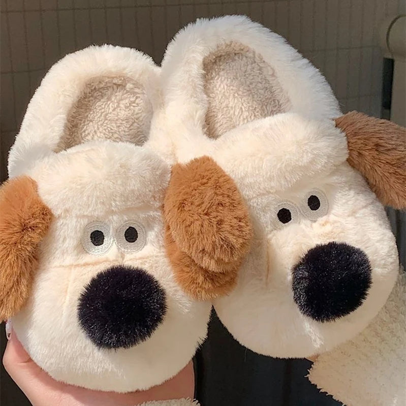 Cute Crocodiles Single Band Winter Women Slipper Soft Heel Platform Fur Warm Indoor Comfortable Home Fluffy Home Slippers Beige