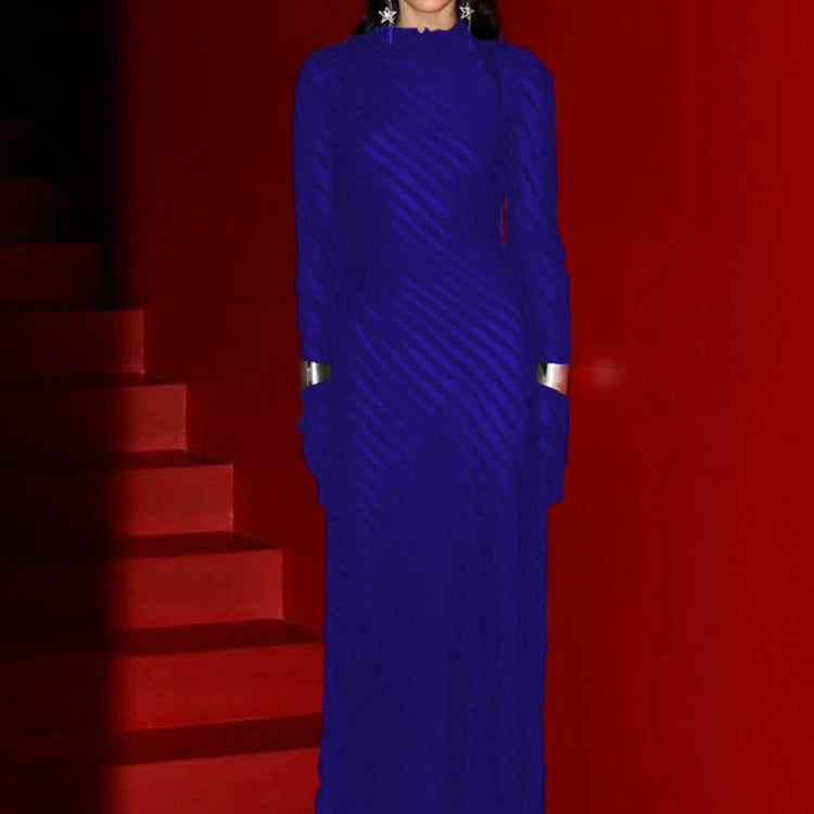 Dulzura Solid Pure Color 3D Ruched Long Sleeves Maxi Dress 2024 Summer Autumn For Women Sexy Clubwear Wholesale Drop Shipping Blue