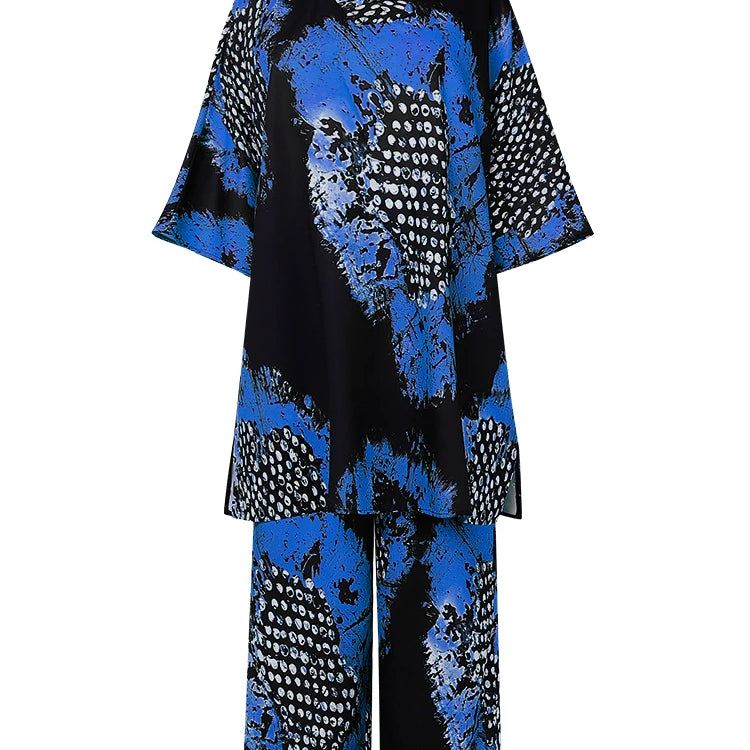 Plus Size 5XL VONDA Women Vintage Pant Sets Print Long Top and Wide Leg Pants Casual Loose 2pcs Two-piece Summer Bohemian Outfit