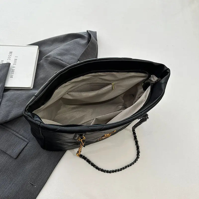 French Chic Tote Bag for Women 2025 Lychee Pattern Large Capacity Leather Shopper Bag Versatile Crossbody Purse