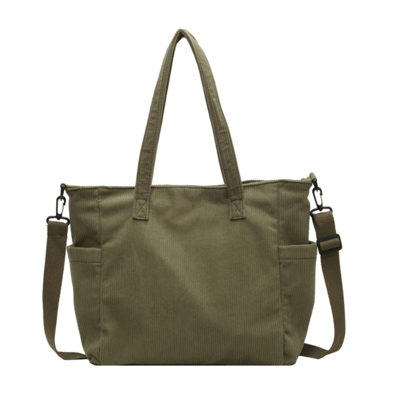 Women's Handbag Corduroy Shopper Shoulder Bag Casual Large Capacity Crossbody Bags College Student Bookbag Laptop Tote Bag green