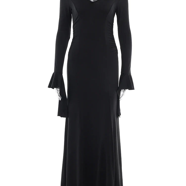 Halloween Cos Morticia Elegant Gothic Dress for Women Adams Family Inspired Wednesday Slim Summer Mermaid black