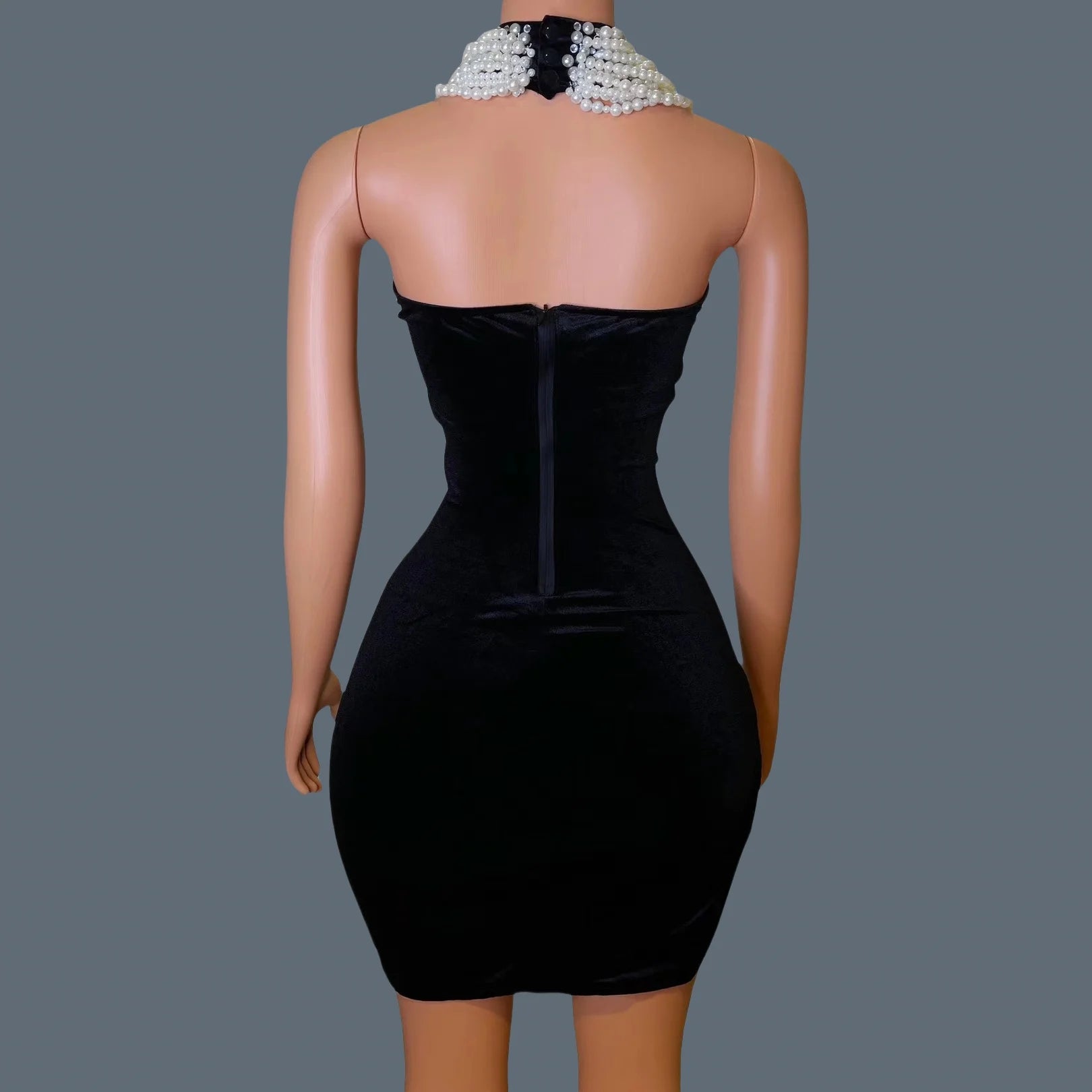 Pearl Necklace Velvet High Slit Mini Dress Luxury Dinners Event Sleeveless Evening Dress Nightclub Prom Sexy Short Dress Guilin