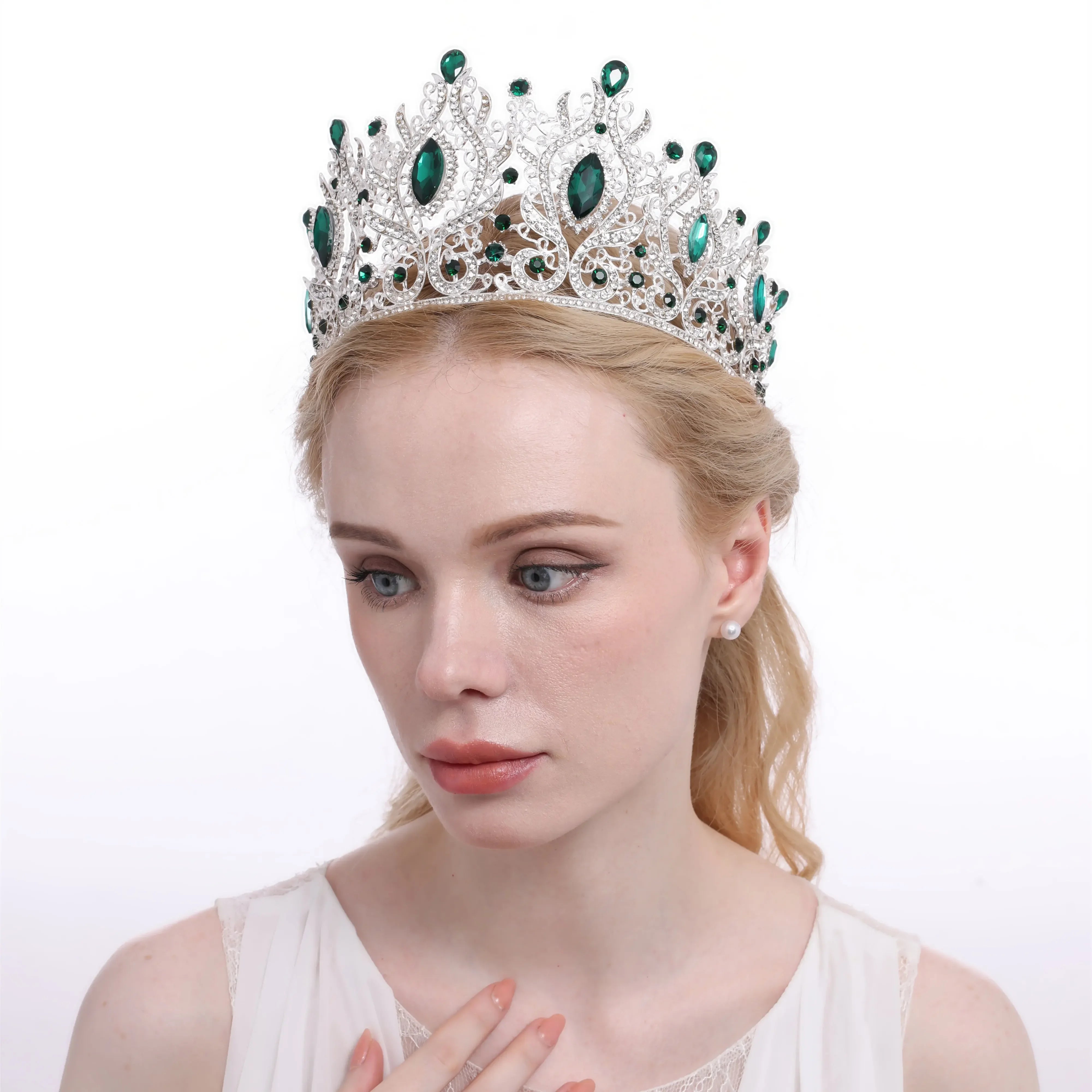 Green Bridal Crown Princess Tiara Headband Costume Party Accessories for Birthday Emerald Wedding Tiara for Women
