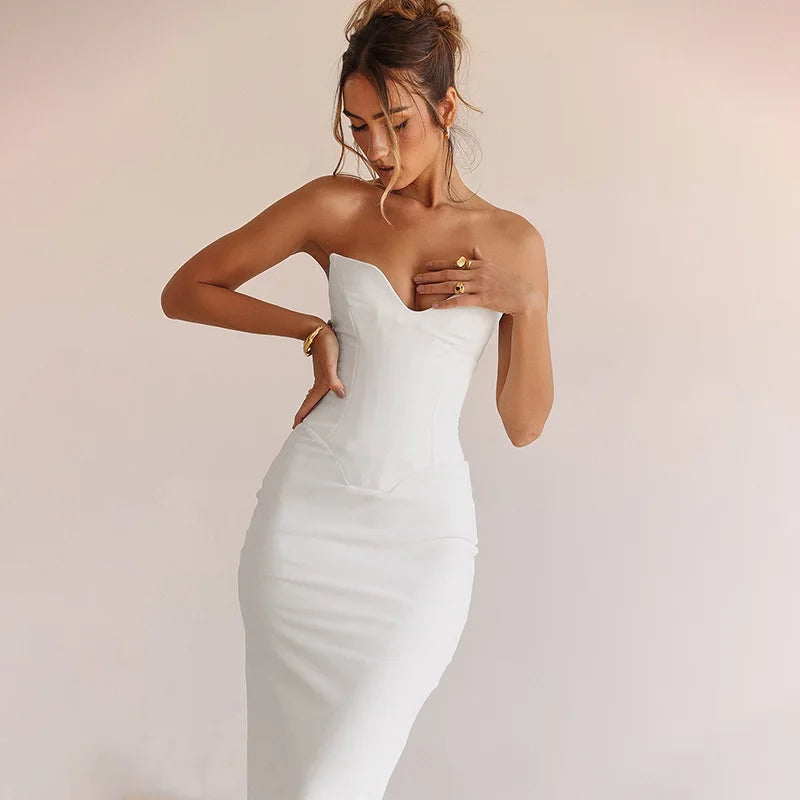 Corsets Tube Sleeveless Midi Dress Prom New In Backless Bodycon Sexy Elegant Cheap Street Evening Formal Dresses